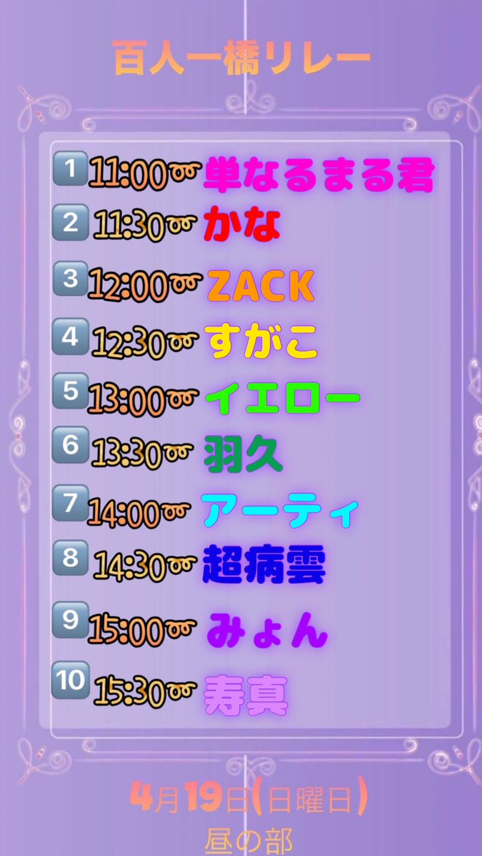 alan_spoonevent's tweet photo. 最新版です

全体➕
1~30走者
 #百人一橋
 #百人一橋7
 #あらんとみんなの��画 https://t.co/L8PbbjMof1