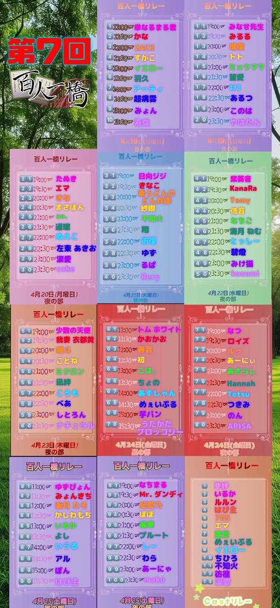 alan_spoonevent's tweet photo. 最新版です

全体➕
1~30走者
 #百人一橋
 #百人一橋7
 #あらんとみんなの��画 https://t.co/L8PbbjMof1