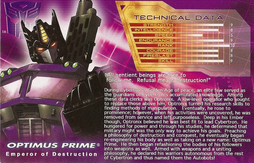 The children yearn for Transformers tech specs