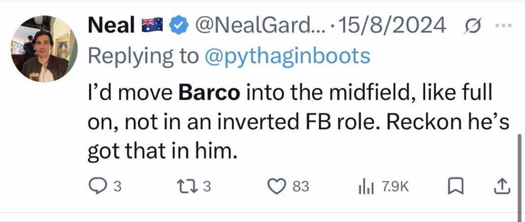Been following him since 2023, not surprised in the slightest that he’s absolutely thriving in the midfield. 

I think Barco can be Scaloni’s Lo Celso, but even better. Lovely footballer.