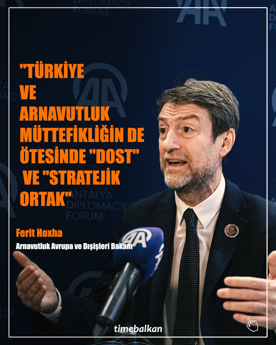 TimeBalkan_'s tweet image. Arnavutluk Avrupa ve Dışişleri Bakanı Ferit Hoxha 5. Antalya Diplomasi Forumu'na (ADF) katılmak üzere geldiği Antalya'da iki ülke ilişkileriyle ilgili önemli açıklamalarda bulundu.

#Arnavutluk #Türkiye #Balkanlar #FeritHoxha