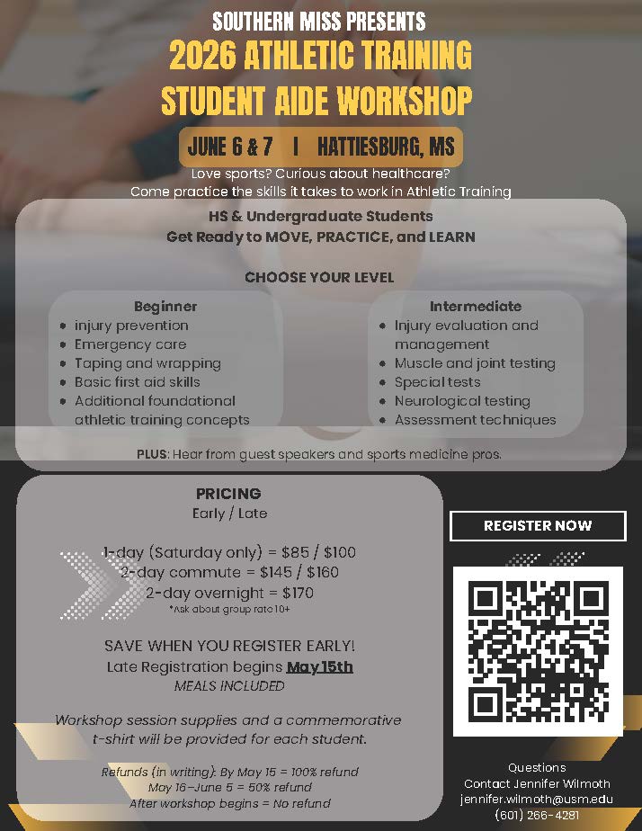 USMATProgram's tweet photo. Registration is now LIVE for the 2026 Athletic Training Student Aide Workshop! Follow the QR code in the image or click the link below to register. Early registration ends on May 15th, so act now to get the best prices. #SMTTT
https://t.co/UQq9WFz1de https://t.co/iVAQHpsZzc
