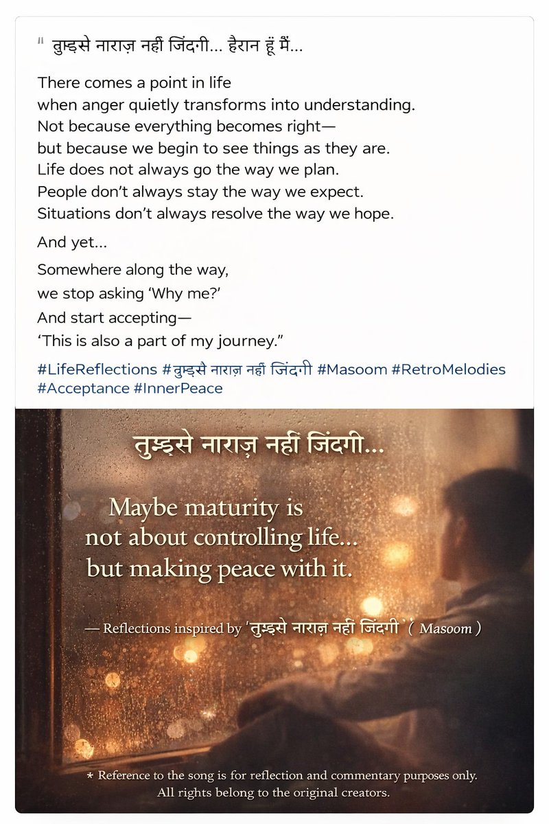 goldeneaglebiz's tweet image. “Not नाराज़…
Just a little… हैरान.
Maybe maturity is not about controlling life…
but making peace with it.”

🔹 Inspired by a timeless classic.
#LifeReflections #InnerPeace #Acceptance #Nostalgia #HindiSongs