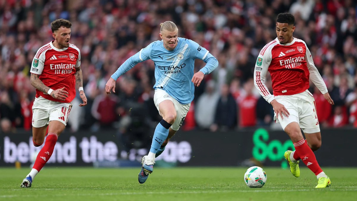 Arsenalnewschan's tweet image. 🗣️Erling Haaland when asked if he feels any pressure facing #Arsenal this weekend: “Right now, I'm quite calm. It's one game a week, which is really unusual for us. It barely happens. Honestly, I don't feel a lot of nerves or anything, because we've been chasing all season and