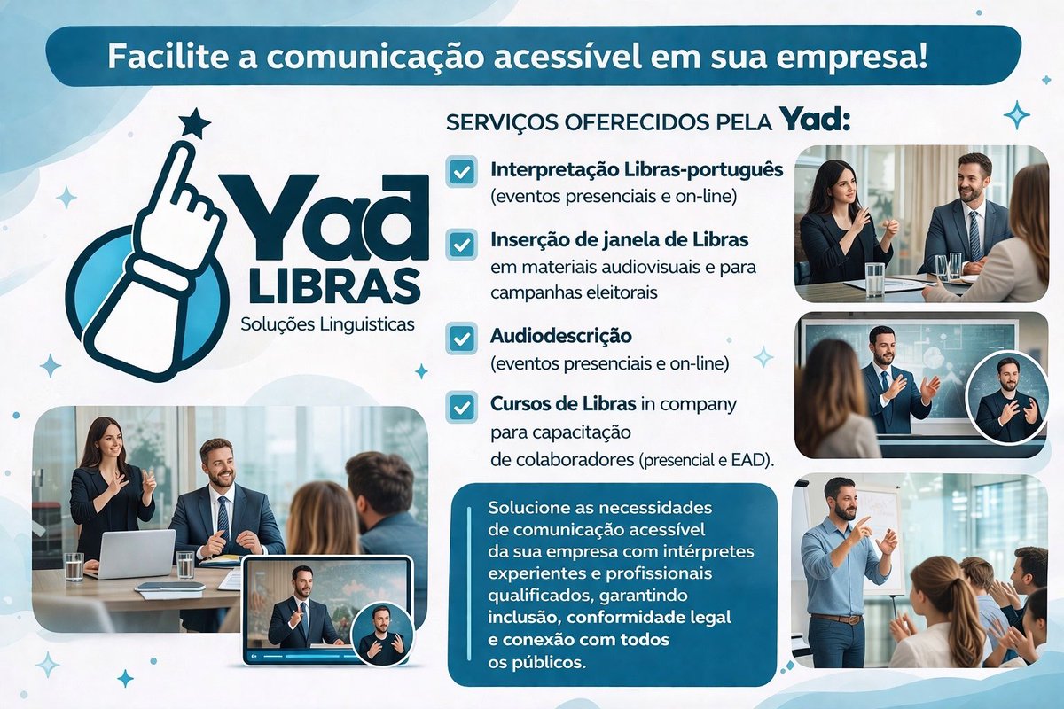 Empresas que investem em acessibilidade se destacam e conquistam mais clientes.

🚨 Ignorar acessibilidade custa caro.

Sua empresa já resolveu isso?

📲 Chame a Yad Libras. (<a href="/Yadlibras/">Yad Libras Soluções Linguística</a> ) pelo número (21) 98260-9798.