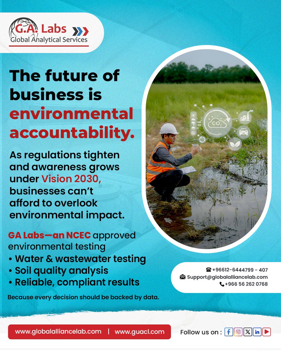 galabofficial's tweet image. Sustainability isn’t optional, it’s smart business. Measure what matters with GA Labs and stay compliant, efficient, and future-ready. Let’s talk, build a cleaner tomorrow today.

#EnvironmentalTesting #Vision2030 #WaterTesting #SoilAnalysis #IndustrialSafety #GALabs