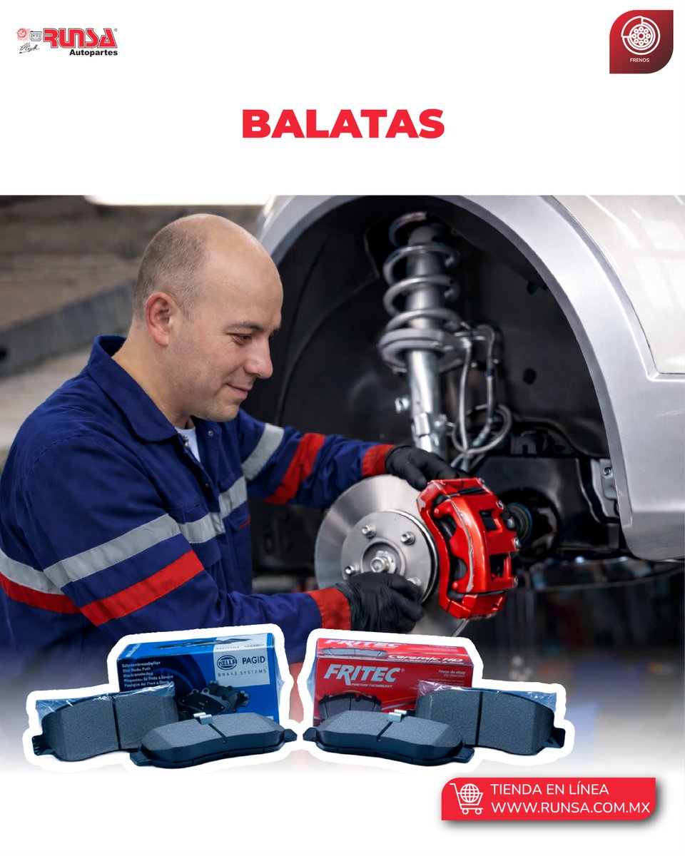 RunsaAutopartes's tweet image. Balatas con calidad de equipo original.

#Balatas #Runsa #MantenimientoAutomotriz #ServicioAutomotriz #TallerAutomotriz #RefaccionesParaAuto