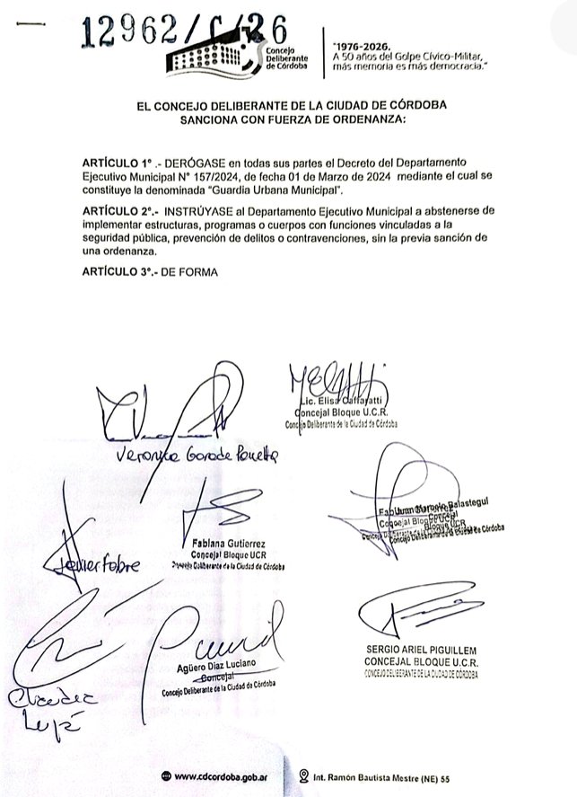 Proyecto para la eliminación de la #GuardiaUrbana presentado por el Bloque UCR con el acompañamiento de <a href="/SoherElSukaria/">Soher El Sukaria</a> Bloque Pro.