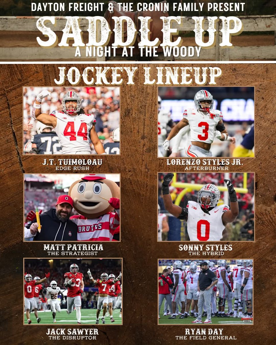 BuckeyeCruise's tweet photo. The lineup for the Fourth Annual "Run for the Scarlet and Gray" horse race has been released! The heats will be fierce with every roll of the dice as these jockeys battle it out to be crowned the winner!  Who do you think will be the one to take home the trophy this year? https://t.co/pvC5IP77mi