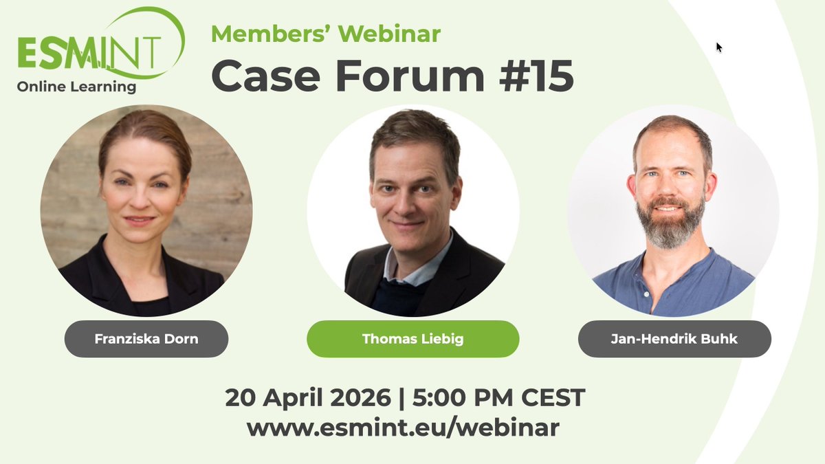 esmintsociety's tweet photo. Discuss complex cases with experts at ESMINT Case Forum #15.

With Franziska Dorn, Jan-Hendrik Buhk &amp; guest Thomas Liebig.

🗓 20 April, 5 pm CEST
🎓 1.0 EACCME® CME

Members only.

👉 Register now: https://t.co/vNhw5JZjQL https://t.co/yJHIWdcVgJ