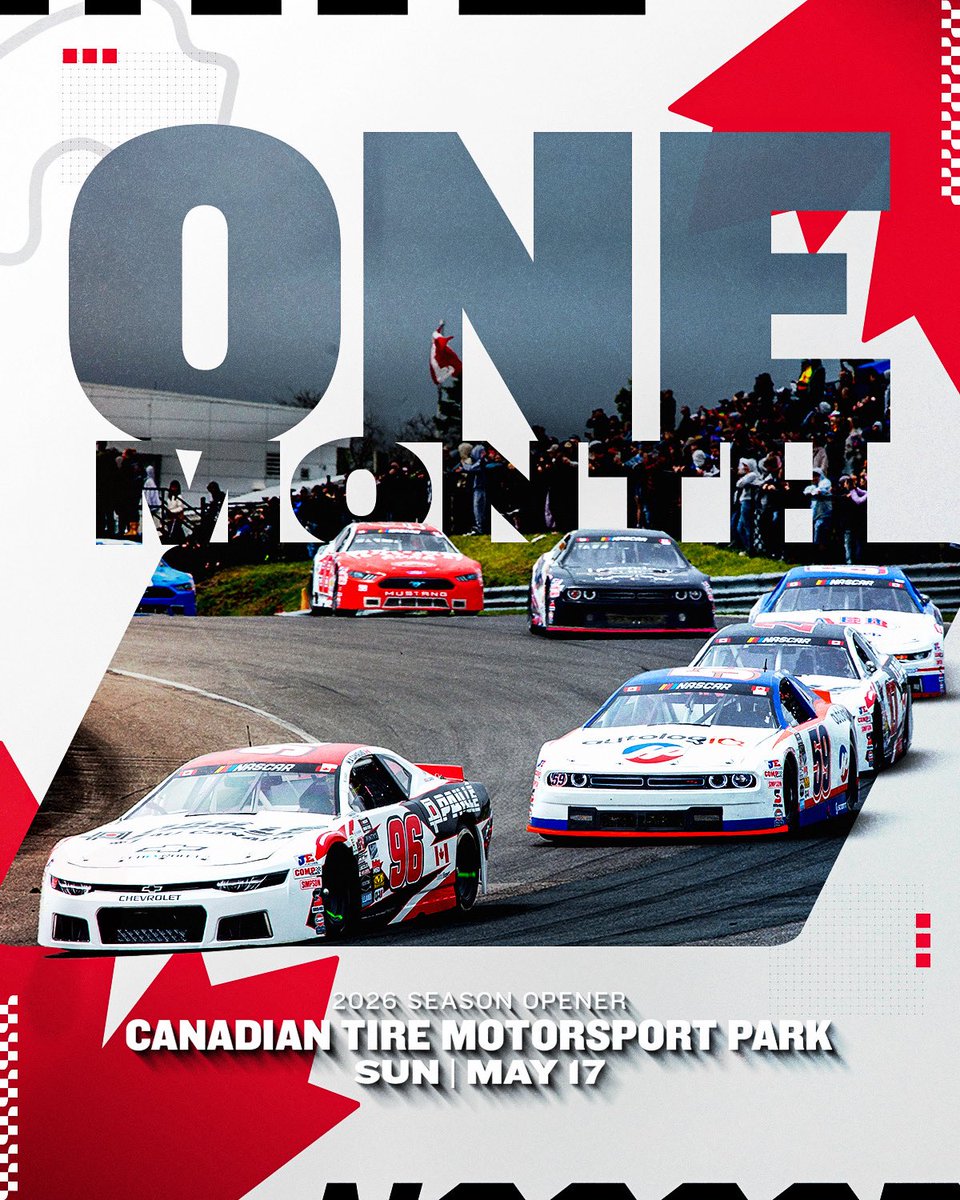 NASCARCanada_'s tweet photo. One month away from firing the engines. 🔥

May 17th at CTMP can’t get here soon enough.

Visit @CTMPOfficial and secure your spot!

#NASCARCanada https://t.co/Bm2HNriv7x