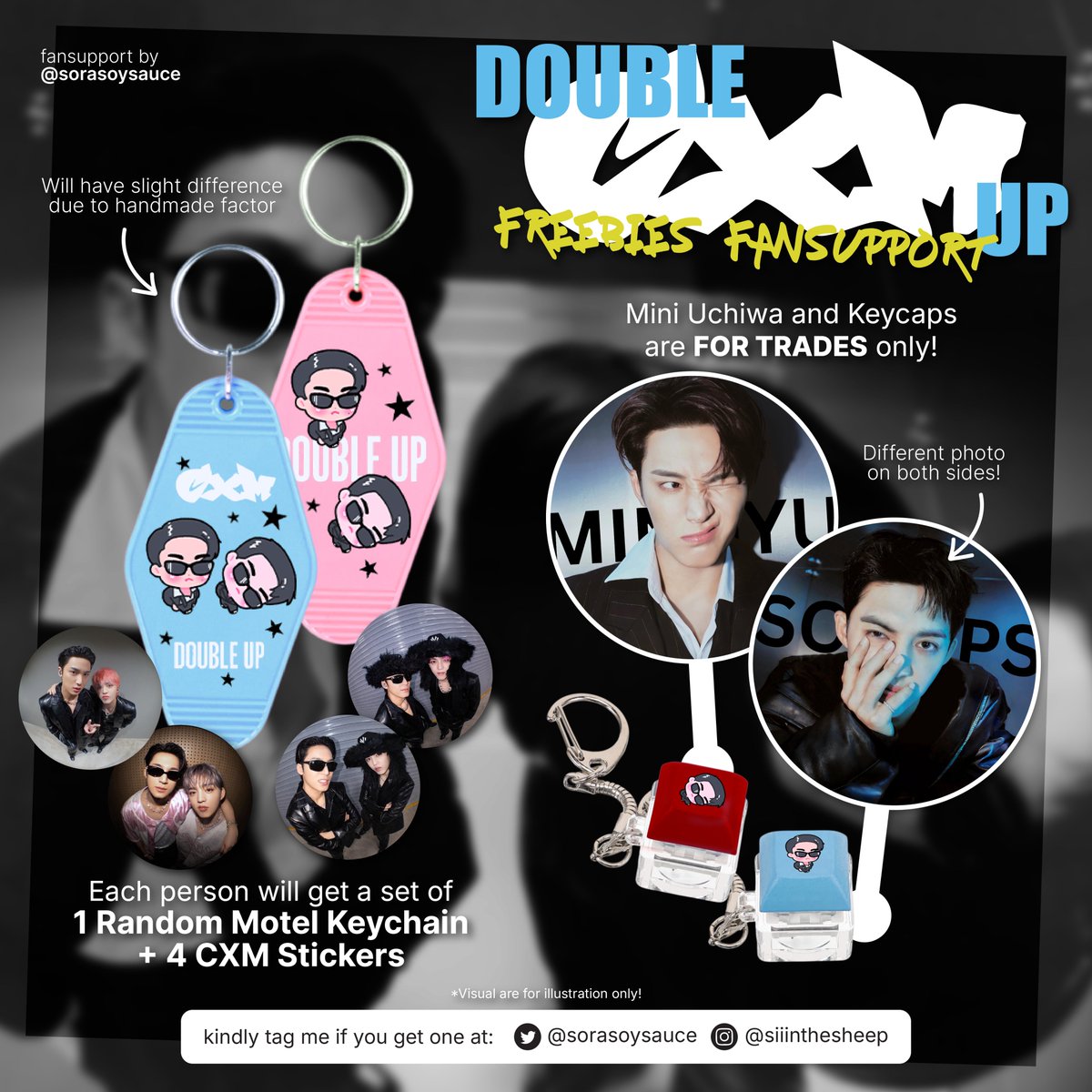 CxM [Double Up] Live Party in Kaohsiung 應援發放 🖤
— Fan Support by <a href="/sorasoysauce/">sin</a> ⋆˙⟡

🗓️ 24 - 26! 三天都會去!
📍Exact location TBA

✨likes &amp; rt are well appreciated
1:1 limited qty, open for trades (dm)

see you there!😎

#CxM #CxMinKaohsiung
#DOUBLE_UP_KAOHSIUNG