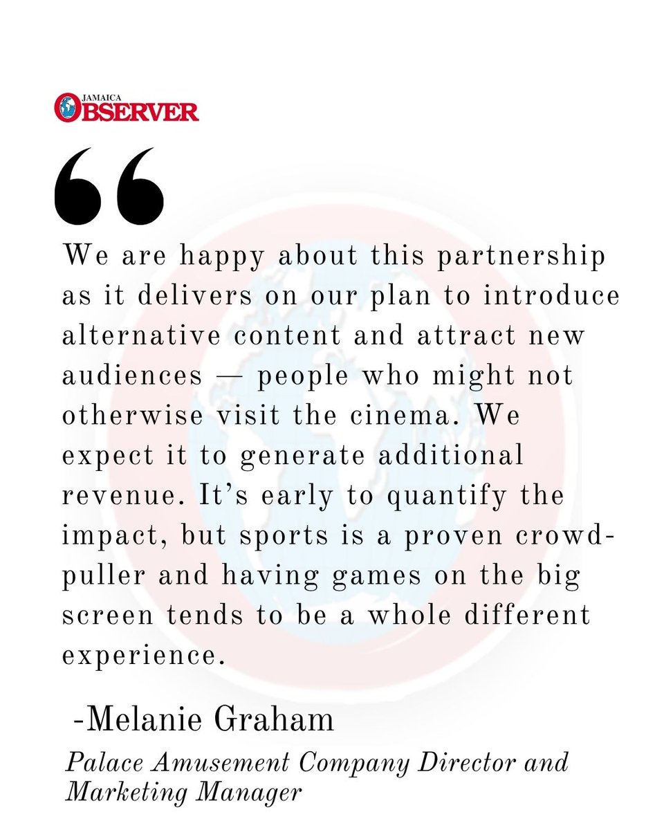 JamaicaObserver's tweet image. Palace Amusement Company Limited is leveraging live sports and alternative content to unlock new revenue streams as it confronts declining attendance and persistent challenges in the cinema industry.

Under a new partnership with Trend Media and Caribbean Premiere Sports Limited