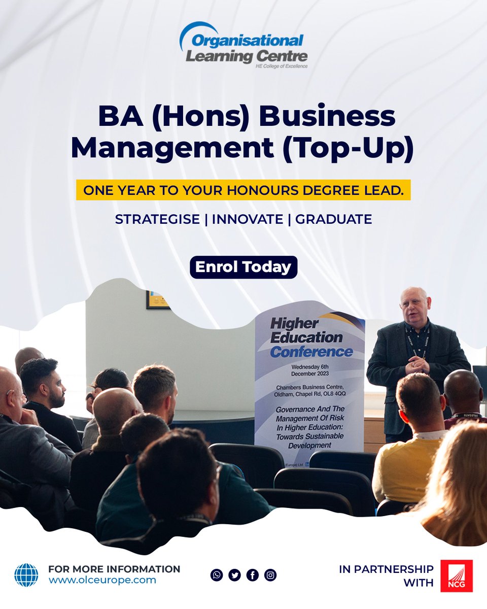 olceurope's tweet image. OLC Europe's BA (Hons) Business Management Top-Up is a Level 6 programme that transforms you into a strategic, industry-ready leader — studying just 3 days a week.

🔗 Learn more &amp;amp; apply: olceurope.com/courses/ba-hon…

#OLC #EducationForAll #businessmanagement #LearningOpportunity