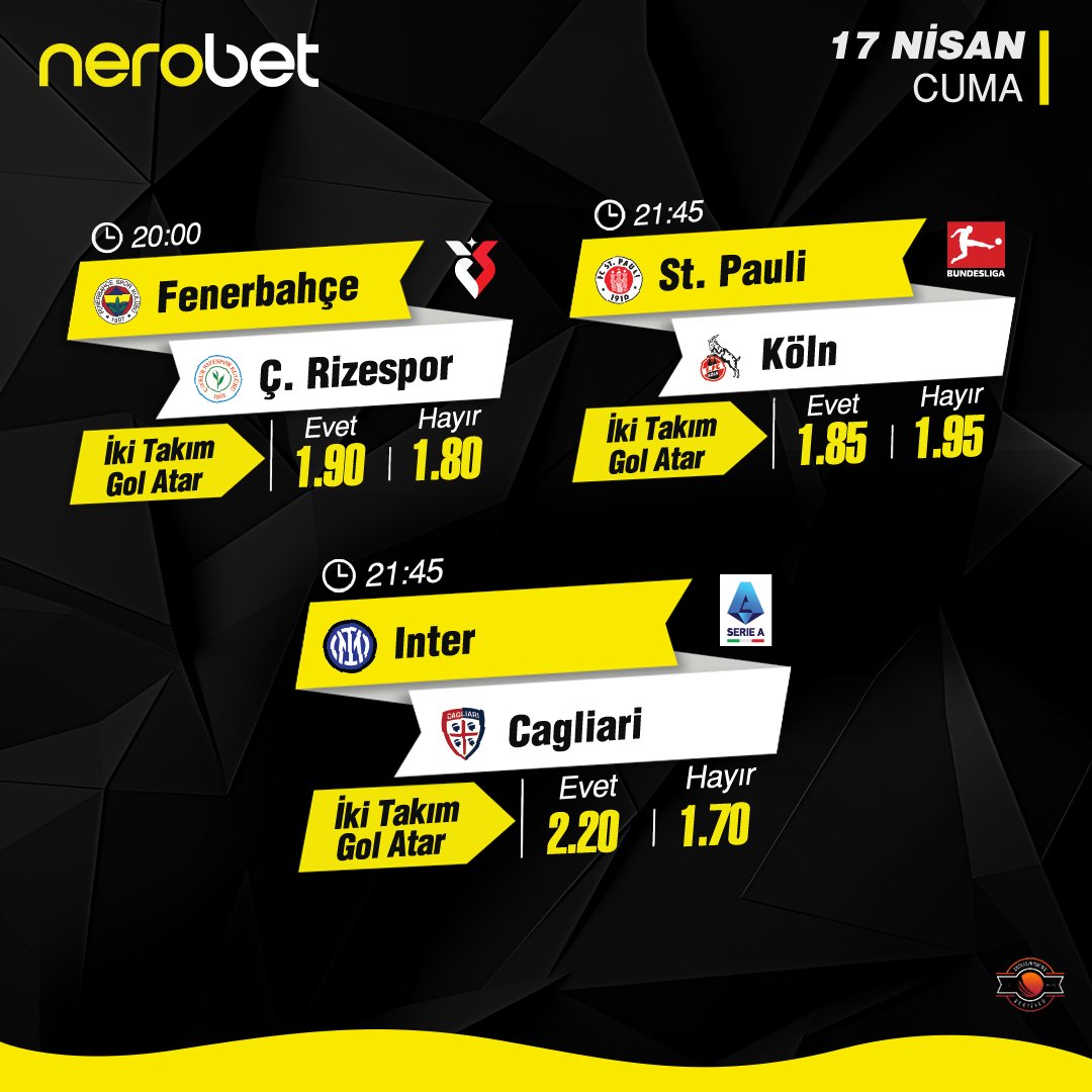 Fenerbahçe, bugün kazanması halinde liderlik koltuğuna oturacak
NEROBET Giriş: t2m.io/NRTW

Fenerbahçe – Ç. Rizespor
St. Pauli – Köln
Inter – Cagliari

#Nerobet #TrendyolSüperLig #bundesliga #SerieA