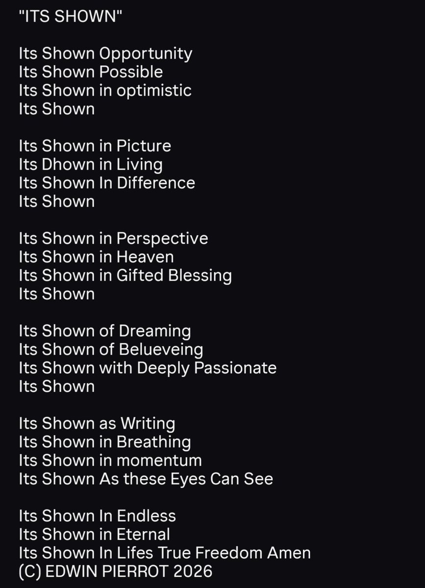 edwinpierrot13's tweet image. "ITS SHOWN"

#Poetry #Poem #Songwriting #CountryMusic #Inspiration #Motivation #FridayFeeling #GoodMorning