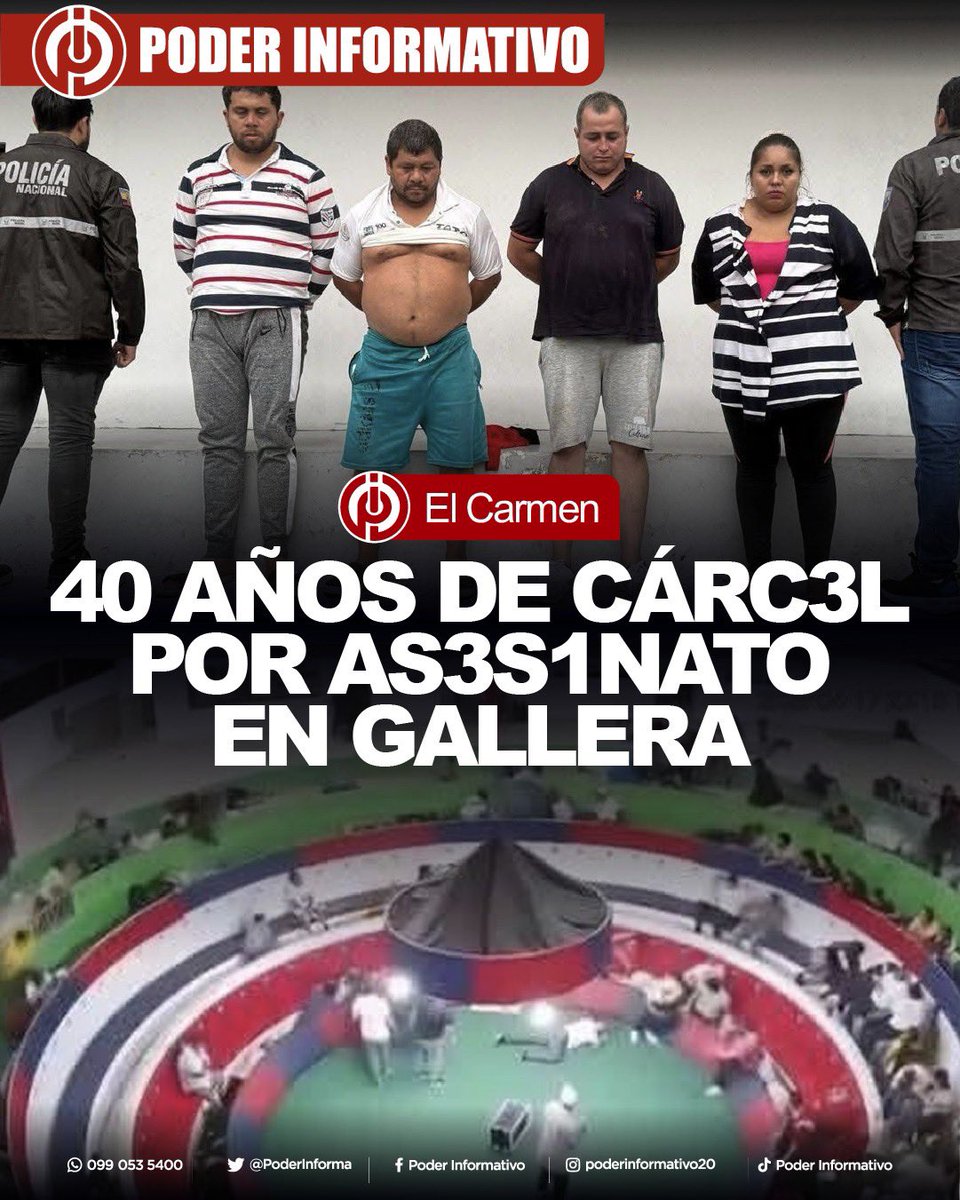 #MANABÍ || A 40 años de prisión fueron sentenciados 5 personas por el ases1nato de doce personas en la gallera “La Fortaleza”, ubicada en el cantón El Carmen.

Más información en el link 👉🏻 m.facebook.com/story.php?stor…