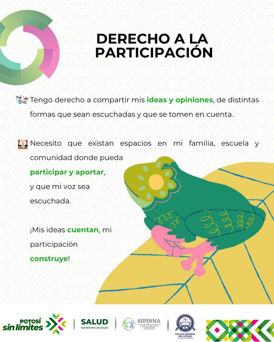 FiscaliaSLP's tweet image. Día 17 del Mes del Activismo por la Niñez, “Por Infancias y Adolescencias #SinLímites”.
Conoce los derechos de niñas, niños y adolescentes en el estado de San Luis Potosí
Hoy te explicamos el “Derecho a la participación”.