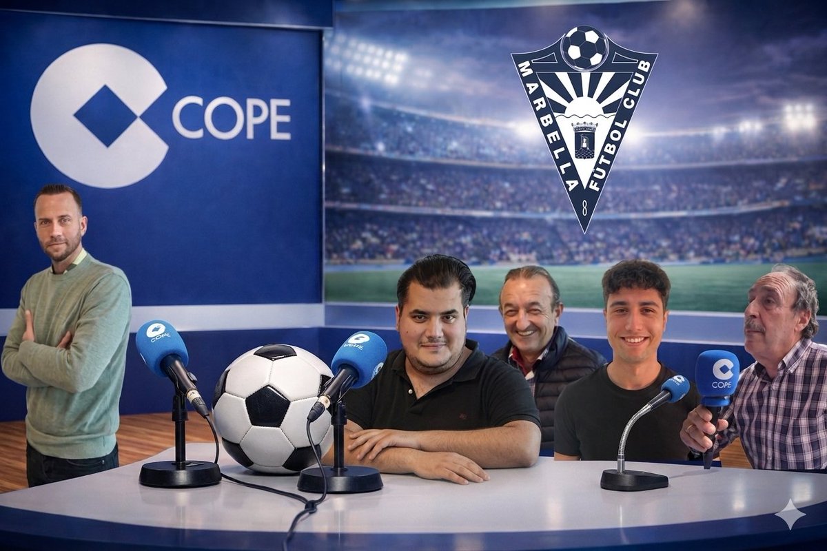 CopeMarbella's tweet photo. 🔵 El @marbella_fc , a 6 fechas para despedir la Primera RFEF 
🗣️ Tertulia de actualidad MFC en COPE con @candivm75 @anferpla Manolo Gómez y @AleAlvarez89 
🎧 Audio Deportes COPE Marbella 17/04/2026 👇
https://t.co/KuWNKhADXP https://t.co/FbssA9esJf