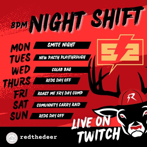 redthedeer's tweet photo. New schedule for streaming this week! https://t.co/jdp3xM5Obz
