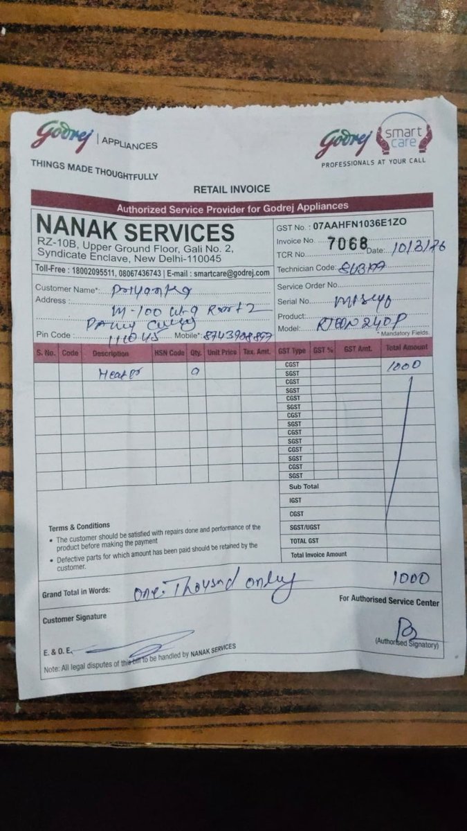 VirenderRoshan's tweet image. No resolution from @GodrejAppliance even after 5 days.
Paid ₹3100 for fridge repairs (3 visits) – still not working.
Technician Santosh (9268926851) now not responding.
Forced to file complaint with @DoCA_GoI &amp;amp; consumer court.
Is this how customers are treated?
#Godrej #Consumer
