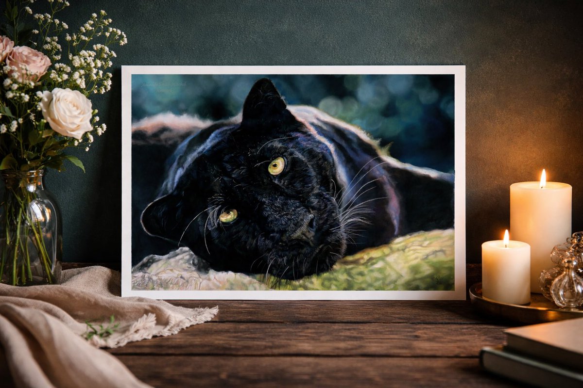Excited to share that my latest pastel artwork, "Midnight Gaze," is now available on my Etsy shop! . Check it out and support my art here: smithmitchellartwork.etsy.com/listing/448960… 

#art #animalart #blackleopard