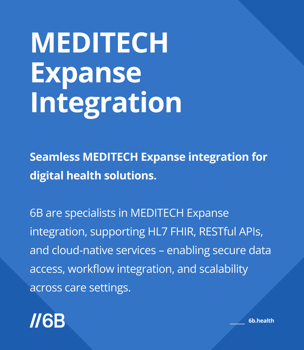 6b_digital's tweet image. Integrating with MEDITECH Expanse doesn’t have to be complex.

At 6B, we help teams unlock Expanse using FHIR, APIs &amp;amp; cloud—delivering scalable, secure integrations that improve workflows &amp;amp; patient outcomes 👉 6b.health/services/inter….

#HealthTech #FHIR #NHS #DigitalHealth