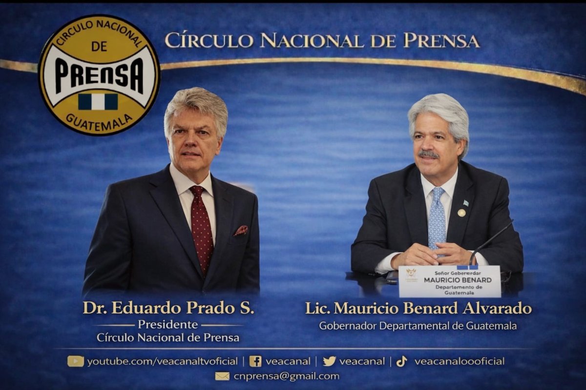 veacanal1's tweet photo. 🎙️ Entrevista exclusiva

El Círculo Nacional de Prensa de Guatemala presenta una importante conversación con:

👤 Dr. Eduardo Prado S.
Presidente del Círculo Nacional de Prensa

👤 Lic. Mauricio Benard Alvarado
Gobernador Departamental de Guatemala

Un espacio para dialogar sobre temas clave de interés nacional, actualidad y gestión pública.

📺 No te pierdas esta entrevista completa en nuestras plataformas:

🔵 https://t.co/OPkB9QrAze
⚫ https://t.co/xwBNbFyJW1
▶️ https://t.co/lvLVybq2Zn
🟣 https://t.co/w3P7W5n1dd
🟢 https://t.co/D8vhUJhSyU

📢 Síguenos y mantente informado con contenido exclusivo.