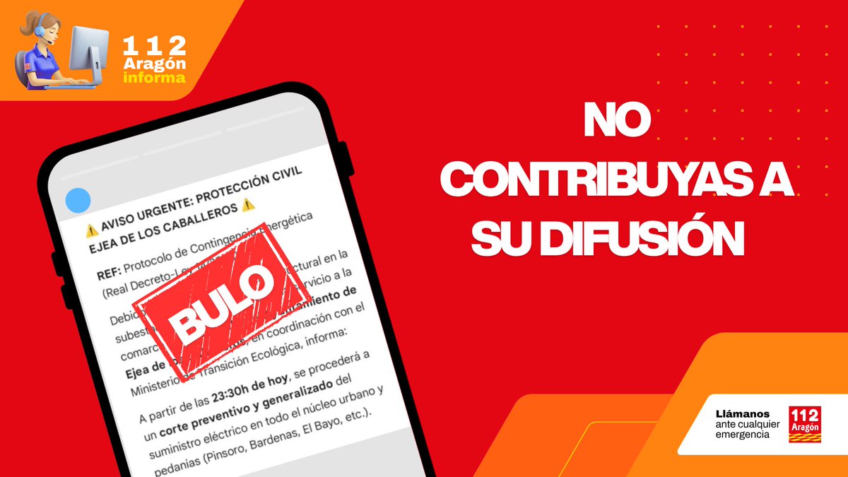 112Aragon's tweet photo. No hay ninguna incidencia estructural crítica en la comarca de Cinco Villas. Se trata de un bulo.
❌ Si recibes este mensaje, evita compartirlo y contribuye a frenar la desinformación.
🔍 Consulta siempre fuentes oficiales https://t.co/A9GpbfaZpk