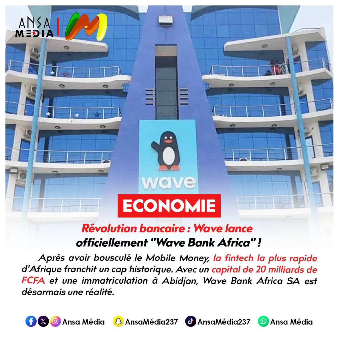 AnsaMedia237's tweet image. Révolution bancaire : Wave lance officiellement "Wave Bank Africa" ! 

Lire la suite de l’article ici : whatsapp.com/channel/0029Vb…

Travail – Patrie – Infos

#AnsaMedia #Fintech #Wave #Banque #MobileMoney #Afrique #Economie #Data