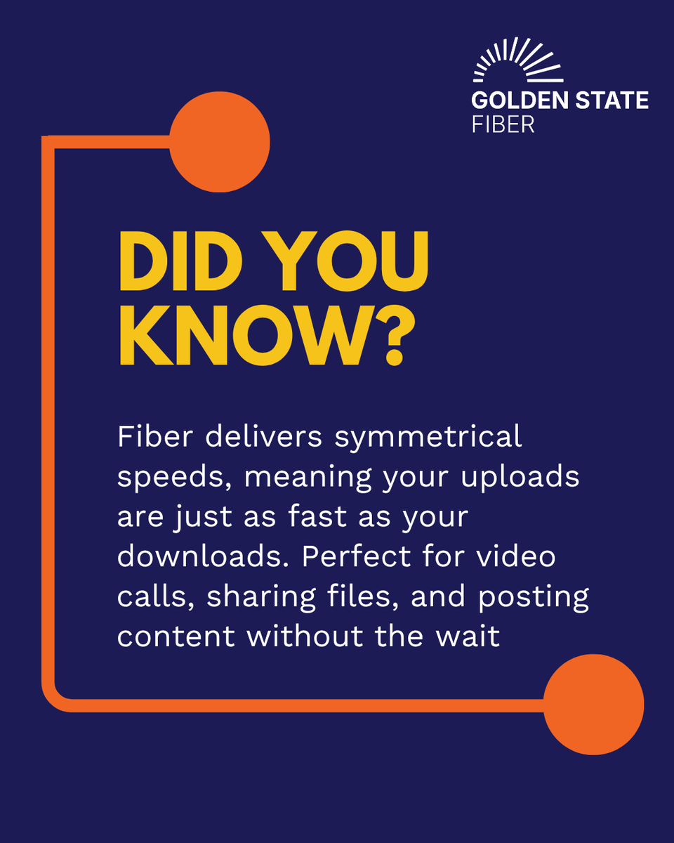 GStateFiber's tweet photo. No more lag when video calling, uploading files, or gaming online. 🚀 With Golden State Fiber, you'll get smooth, seamless performance both ways.

#DidYouKnow #FiberInternet #FastAndReliable #GoldenStateFiber https://t.co/H0ajkebCoz