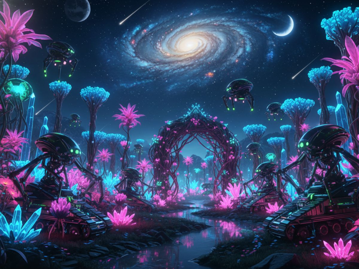 Ken3rdC's tweet image. Midnight maintenance in the bioluminescent sector. 🌸🤖

#AllThingsSpring April Challenge
#NeonGarden

#SciFi #Cyberpunk #DigitalArt #AIArt #AIArtist #AIArtCommunity #synthart #generativeart #genai #aicommunity #aigenerated #DigitalArt #CosmicArt #Engineering #FantasyArt