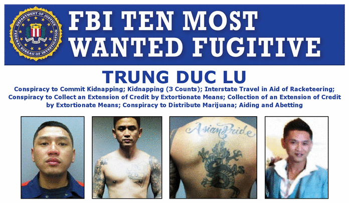 FBIWFO's tweet image. The #FBI is offering a reward of up to $1 million for information leading to the arrest of Ten Most Wanted Fugitive Trung Duc Lu. He allegedly kidnapped, tortured, and murdered two brothers in Philadelphia in 2014. If you have information, submit a tip at tips.fbi.gov.