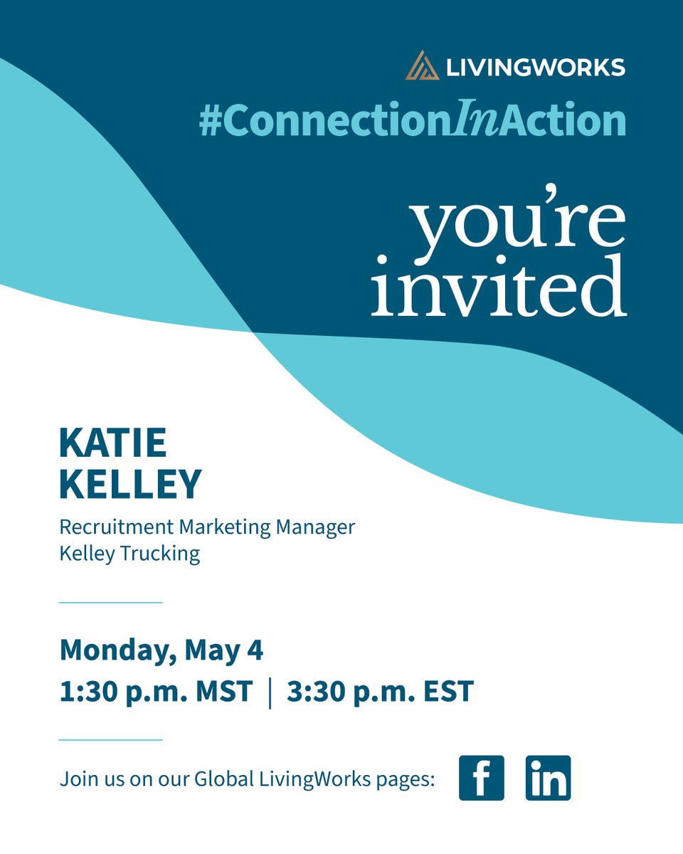 Living_Works's tweet photo. 🚧 Safety goes beyond hard hats. In the skilled trades, #MentalHealth &amp; #SuicidePrevention matter and Kelley Trucking leads by example. Join #ConnectionInAction with Katie Kelley on May 4, 2026 at 1:30 p.m. MST live on #LivingWorks LinkedIn + Facebook. https://t.co/3UYdD9vm5G