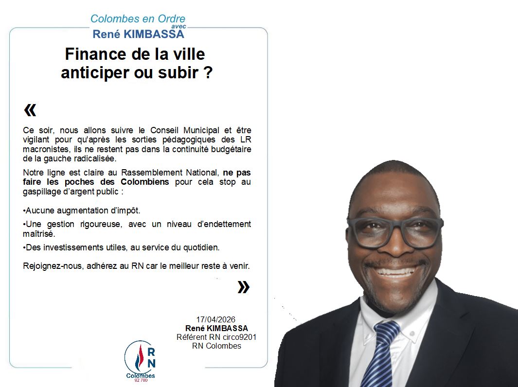 KimbassaRene's tweet image. Finance de la ville, anticiper ou subir ?

Nous allons suivre le CM et être vigilant pour que les LR macronistes ne restent pas dans la continuité budgétaire de la gauche radicalisée

Au RN #Colombes : 
•Aucune augmentation d’impôt 
•Gestion rigoureuse 
•Investissements utiles