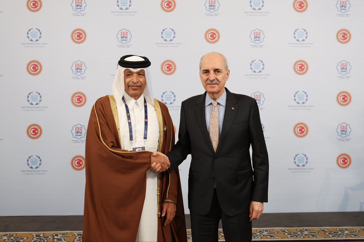 NumanKurtulmus's tweet image. Katar Şura Meclisi Başkanı Hassan Bin Abdulla Al-Ghanim ile Parlamentolar Arası Birlik (PAB) 152. Genel Kurulu marjında bir araya geldik.

Ülkelerimiz arasındaki ilişkilerin her alanda ulaştığı müstesna seviyeden duyduğumuz memnuniyeti karşılıklı olarak ifade ettiğimiz görüşmede,