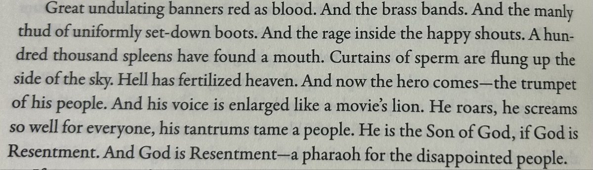 SatireRedacted's tweet photo. The finest description of Hitler’s fulminating sway over the mob in all of literature culminates appropriately with a Nietzchean diagnosis of the catastrophe of  the psychopolitics of resentment. https://t.co/Cxd30zl7YR