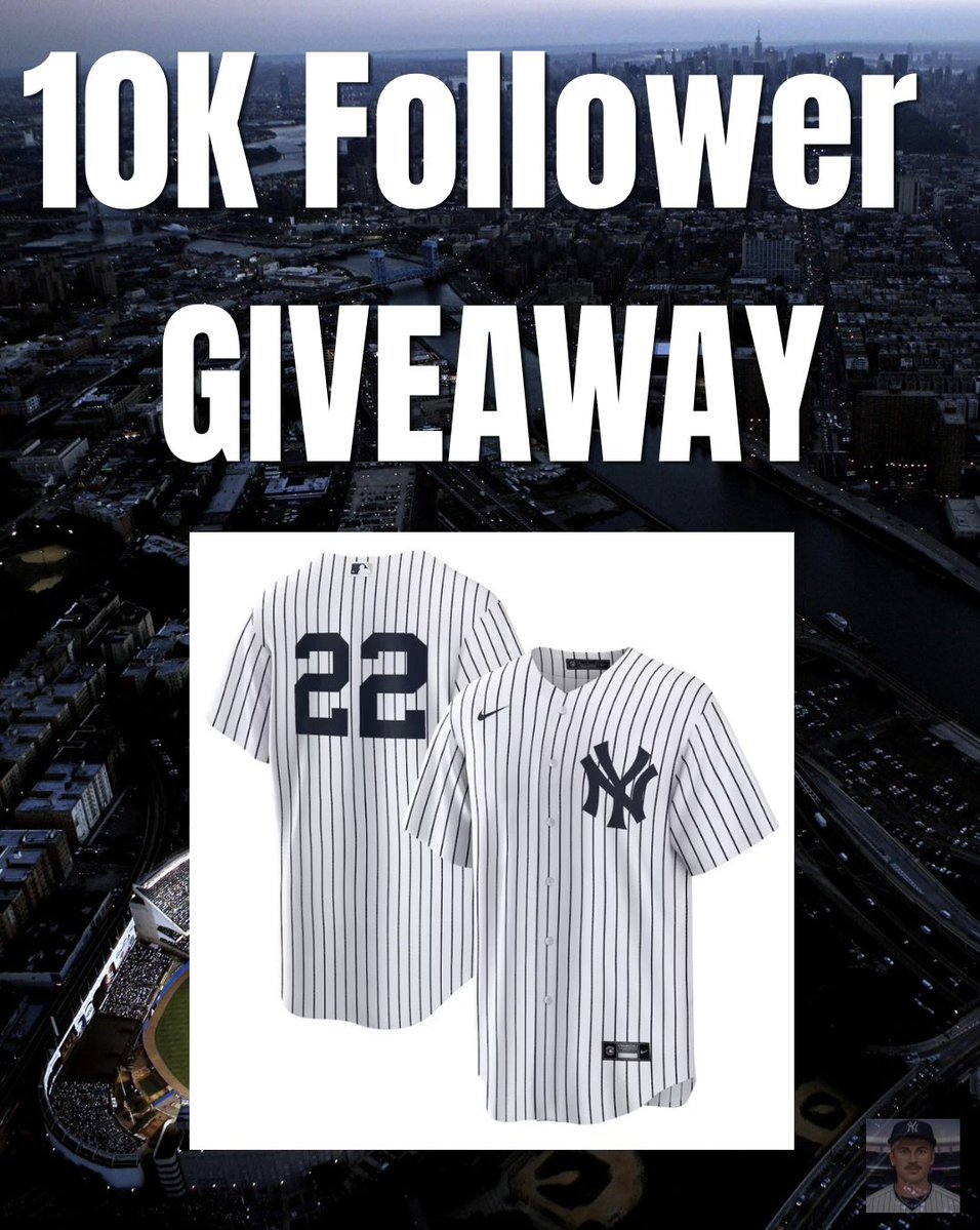 I’ve FINALLY hit 10k followers‼️

To celebrate, I’m giving away a #22 Yankees jersey👀 (Ben Rice of course)

To enter:
Like
RT
Reply w/ who you think will hit the next Yankee HR
Make sure you’re following me 👍🏻

I’ll choose a winner at the end of the weekend 😊  #RepBx #Giveaway