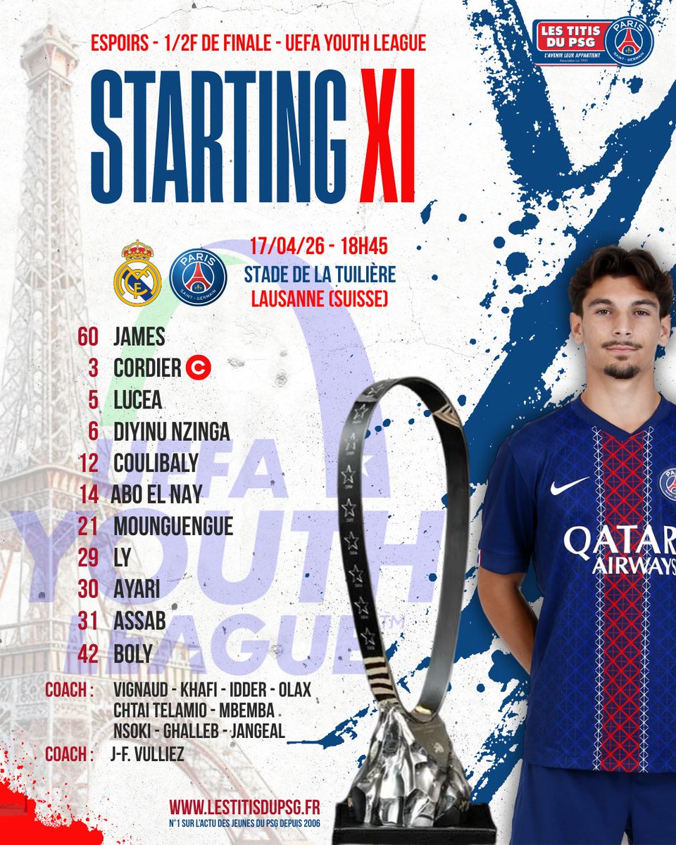 TitisduPSG's tweet photo. ⚽️ ALLEZ PARIS, ALLEZ LES TITIS ❤️💙 La compo du XI parisien⚽️ #TeamPSG #PSG #RMAPSG #REALPSG #Titis #YouthLeague @PSG_inside @Youth_Foot https://t.co/DHbd0BKSPZ