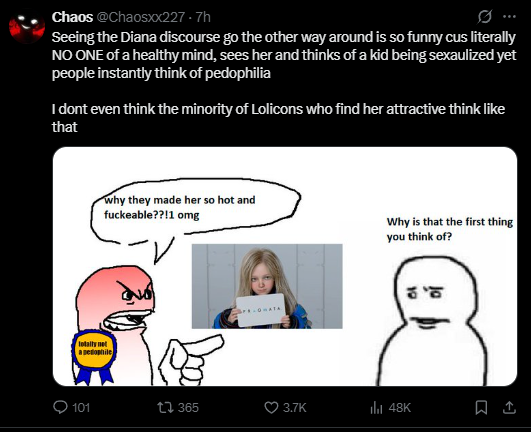 These guys really tried to pull the "calling our male obsession with underage female child characters weird is the REAL pedo shit" line less than 24 hours before CAPCOM would drop a promo referencing a lolicon meme because they know their audience.