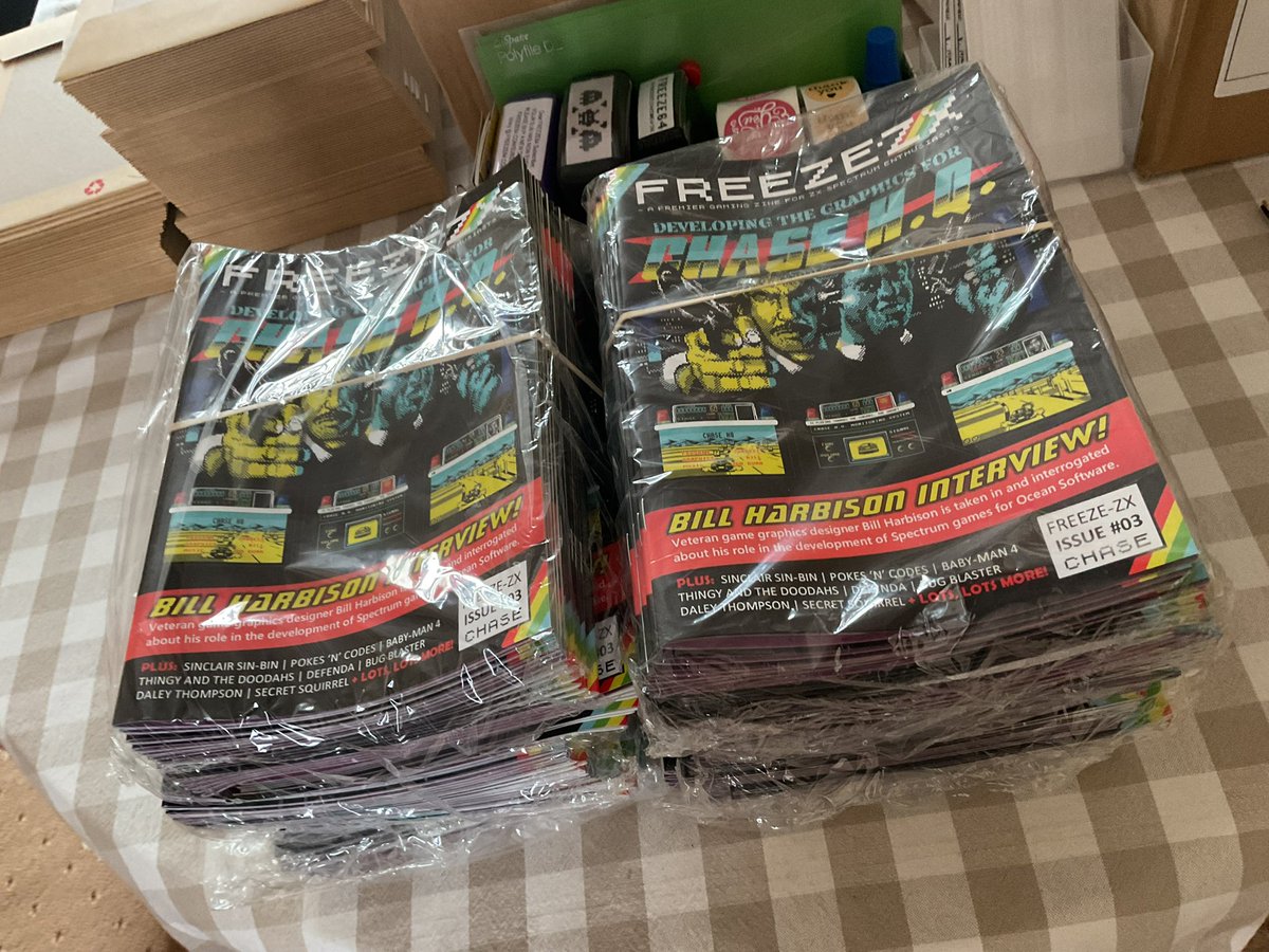 FREEZEZXUK's tweet image. I’m currently packing and labelling the next large batch of preorders of FREEZE-ZX issue 03.
I’ll email all the lucky recipients tomorrow morning once all copies have been posted.
freeze64.com/freeze-zx-issu…
#ZXSpectrum #Z80 #Speccy #IndieGames