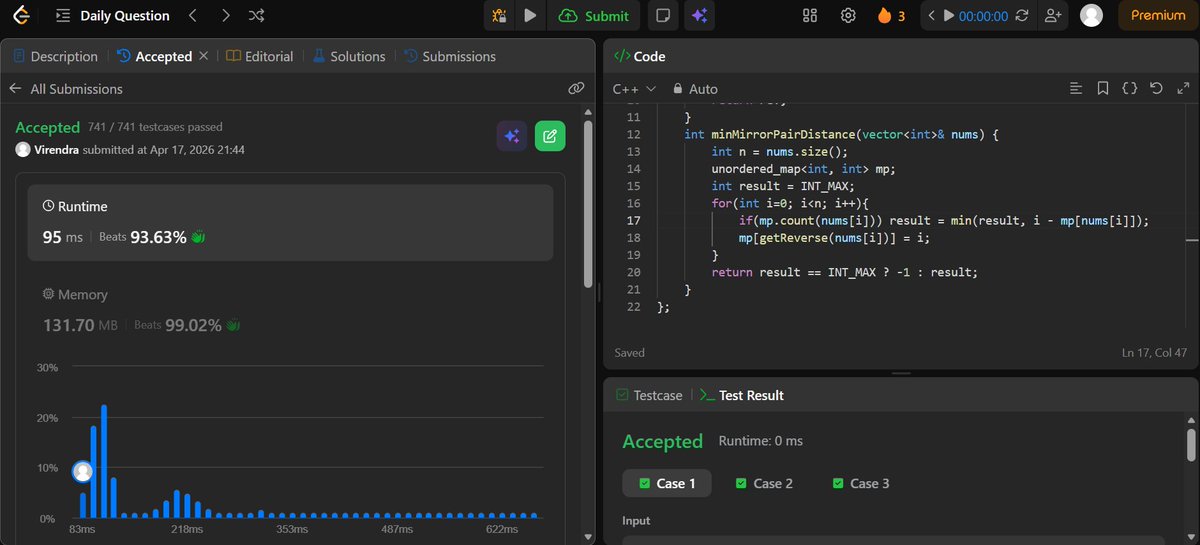 VirendraCodes's tweet image. Cracked today’s #LeetCode Daily in just 7–8 mins ⚡

Simple logic, clean approach, and optimal complexity 🚀
Sometimes the easiest solutions hit the hardest 💡
Consistency &amp;gt; Complexity 🔥

#Coding #DSA #100DaysOfCode @VirendraCodes