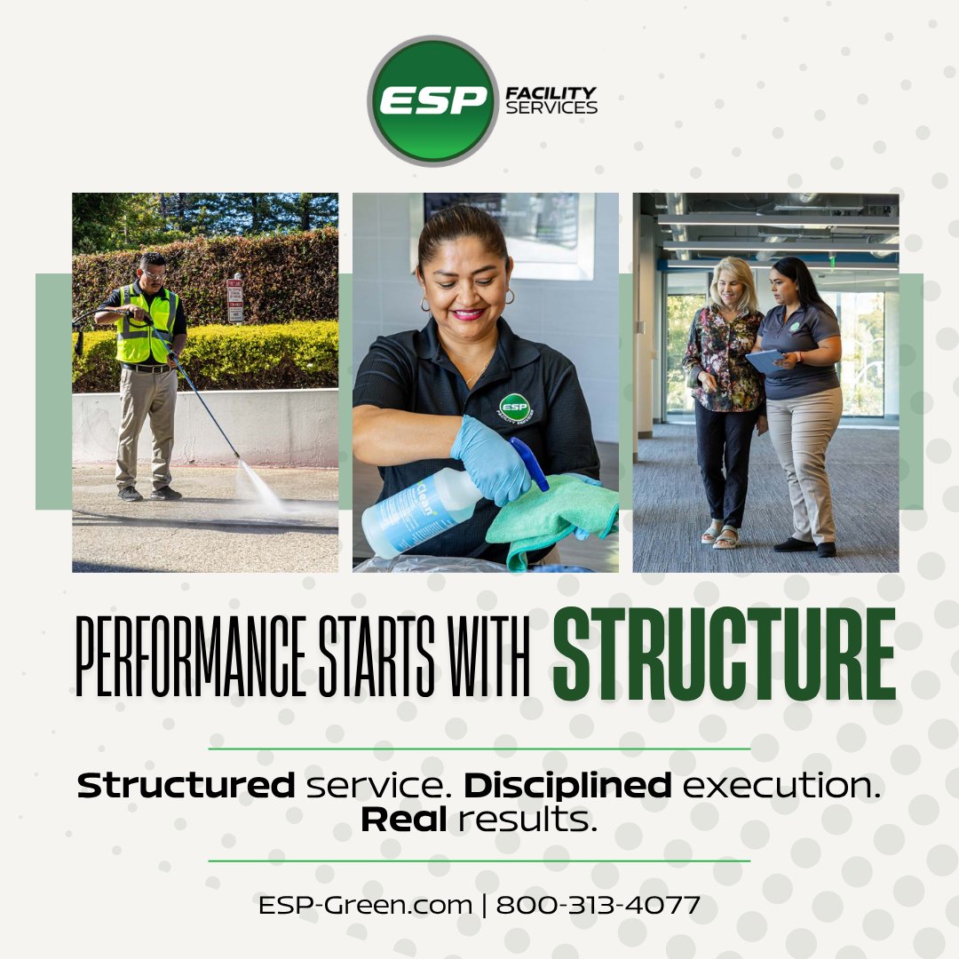 ESPFacilityServ's tweet image. High-performing facilities start with structured support.
ESP helps keep environments running smoothly so teams can stay focused on their work.
#FacilityServices #OperationalExcellence #TeamESP