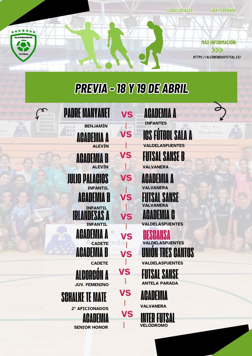 alcofutsal's tweet photo. 📅 Fin de semana de competición para la Academia

🔥 Último partido del año para los prebenjamines, que se miden al María Teresa B en el Pabellón Infantes.

✨ Un fin de semana lleno de fútbol sala… ¡vamos Academia!
https://t.co/9CUzjQjYRv https://t.co/3wOmcgxrxw