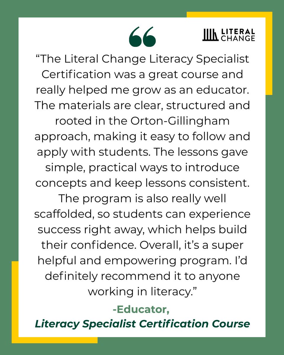 LiteralChange's tweet photo. New review alert 📣

To learn more about our Literacy Specialist eCourse, email us at info@literalchange.com or visit our website at the link in bio to book a demo!

#teaching #educator #structuredliteracy #ortongillingham #reading #writing #literacy #learning #school https://t.co/aDvlad4xfM