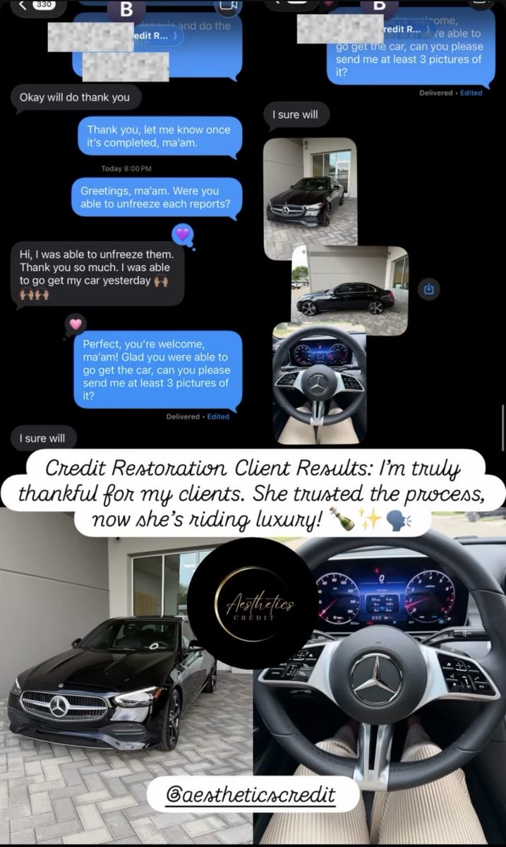 Successfulyo_'s tweet photo. Credit Restoration Client Results: She trusted the process and within two months, she’s riding luxurious!
*
Aesthetics Credit, we strive on integrity, transparency, and results.
*
#AestheticsCredit #Finance #credittip #luxury #results #fyp https://t.co/sne4jxhIgM