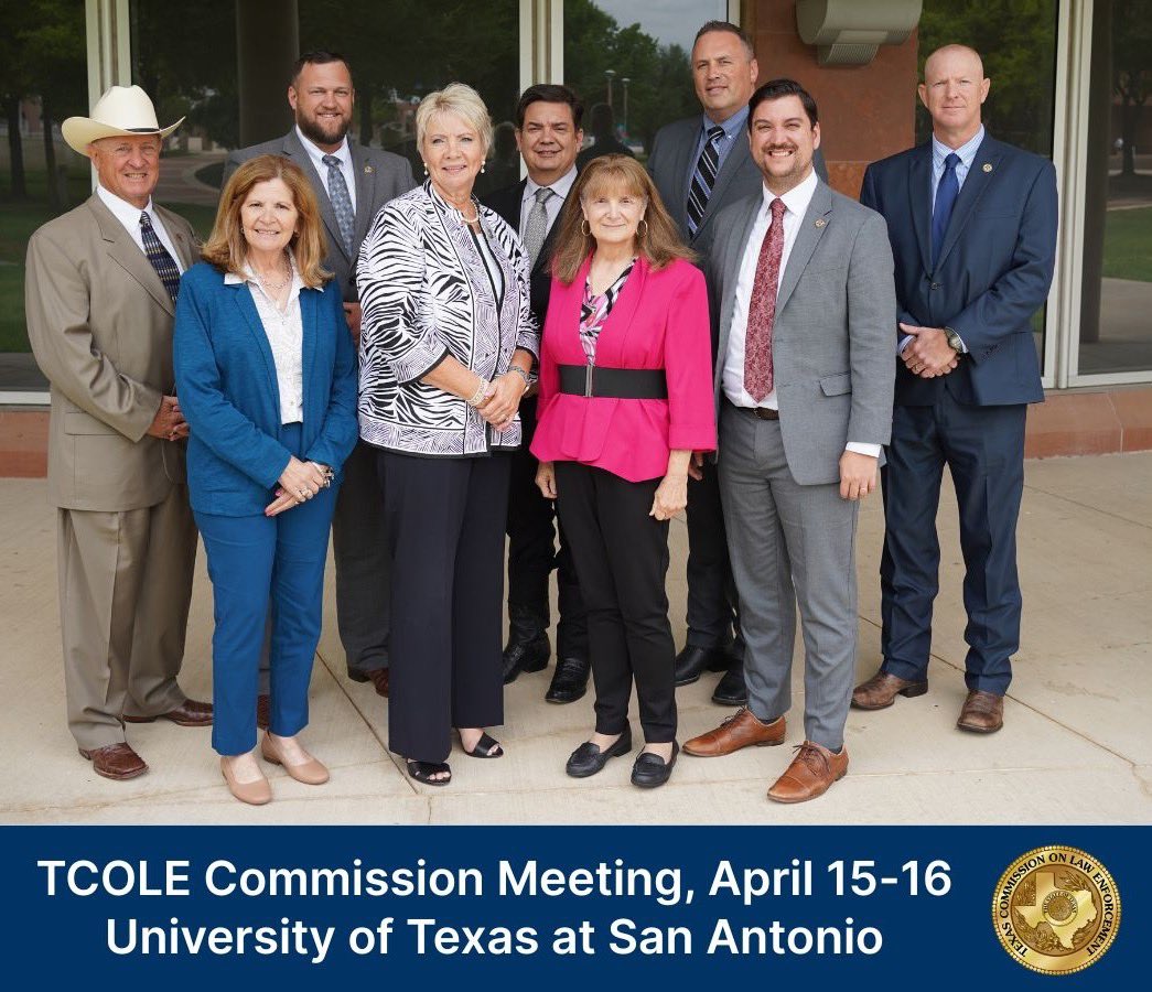 TCOLE's tweet photo. Yesterday, we wrapped up our first commission meeting with our newly appointed commissioners. Thank you to Dr. Rita Watkins, Sheriff David Criner, and Asst. Chief Jason Griffin.

We look forward to their leadership to help enhance the law enforcement profession. https://t.co/QXoaP1i6XP