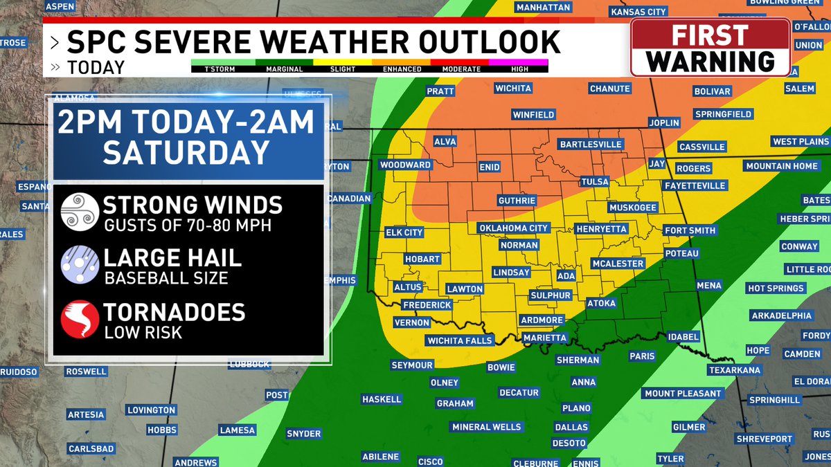 There's a Slight to an Enhanced Severe risk for severe weather today ...