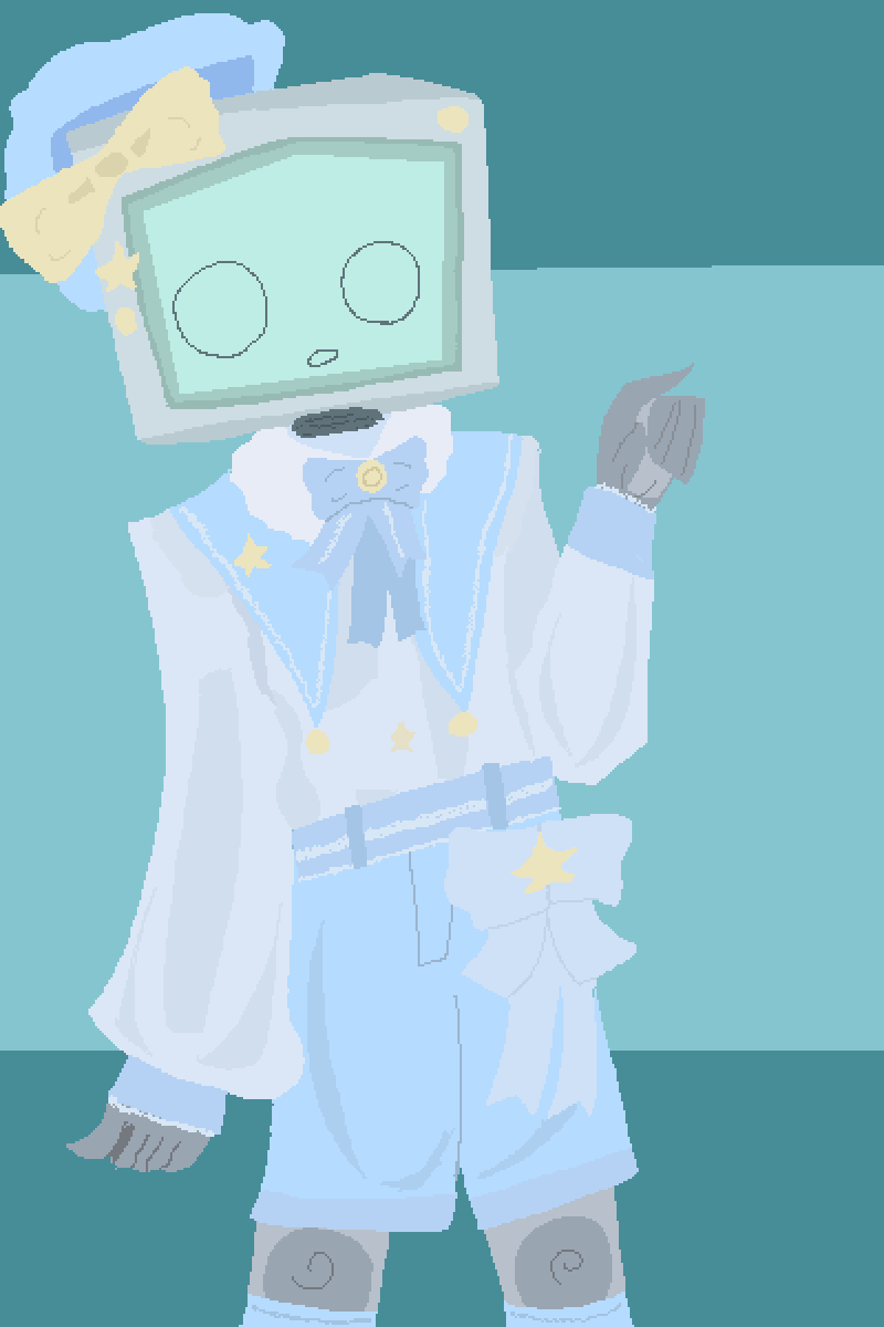 krubbru's tweet image. MB blue outfit - #pixelart #tvhead #pastel