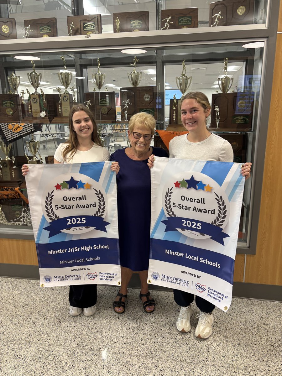 Abby Dewar, Area Coordinator for Ohio’s Department of Education &amp; Workforce, visited Minster today to deliver our 5-Star Awards from the most recent state report cards.  

Minster was one of 47 school districts in Ohio to earn the overall 5-Star Award.
